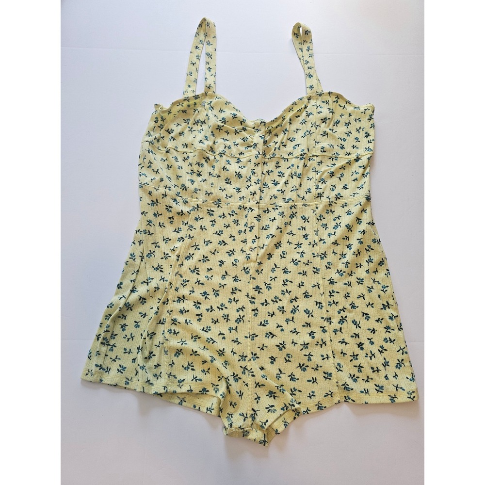 Anthropologie Floral Romper Womens XL Yellow Blue Button Front‎ Cottagecore